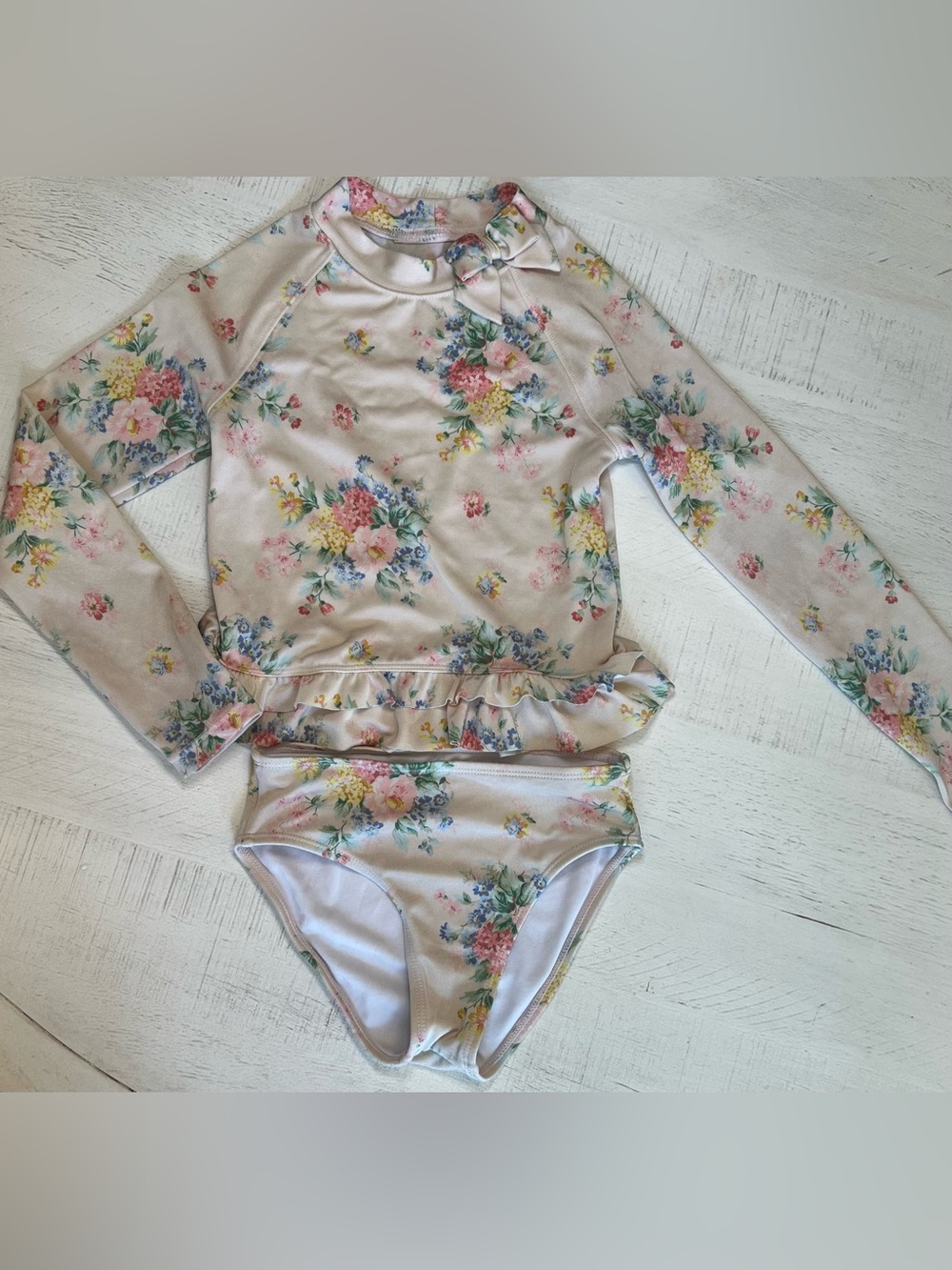 Janie and Jack Pink Cream Floral Long-Sleeve Rashguard Set